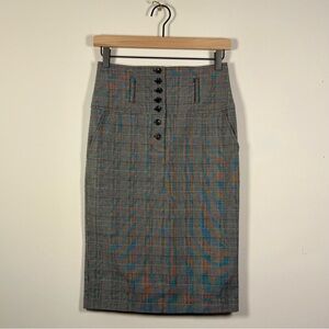 Black and Grey Plaid Button Down Pencil Skirt